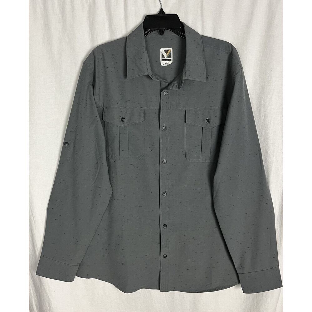 VOYAGER Men's Heather Gray Roll Tab Sleeve Performance Fabric Shirt Size‎ L